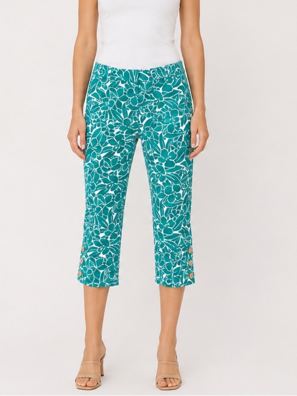 Ann Taylor Factory Jade/White Floral Flat Front Capri Pants Size 8 Inseam 19”